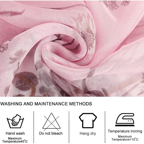 Women's Grass Pink Fashion Lightweight Head Scarf Floral Print Chiffon Scarves - Picture 2 of 7